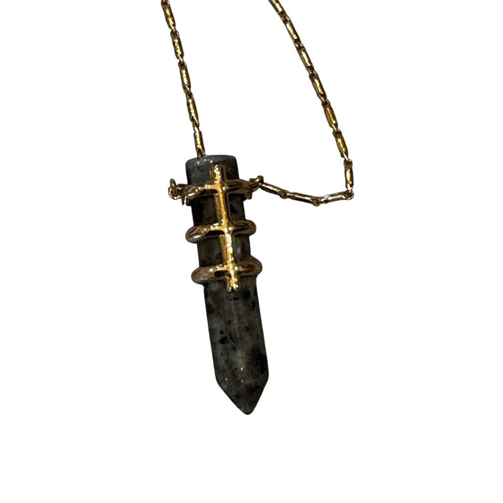 Stella & Dot Legend Stone Pendant Necklace – Gold Tone Labradorite 25.5” - Picture 6 of 7